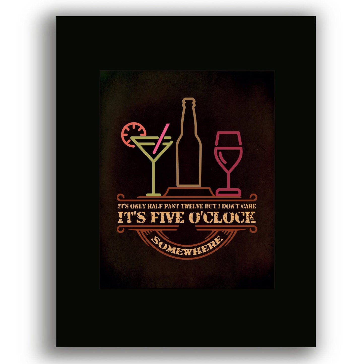 It's 5 O'Clock Somewhere - Jimmy Buffett Lyric Inspired Wall Art Song Lyrics Art Song Lyrics Art 8x10 Black Matted Unframed Print
