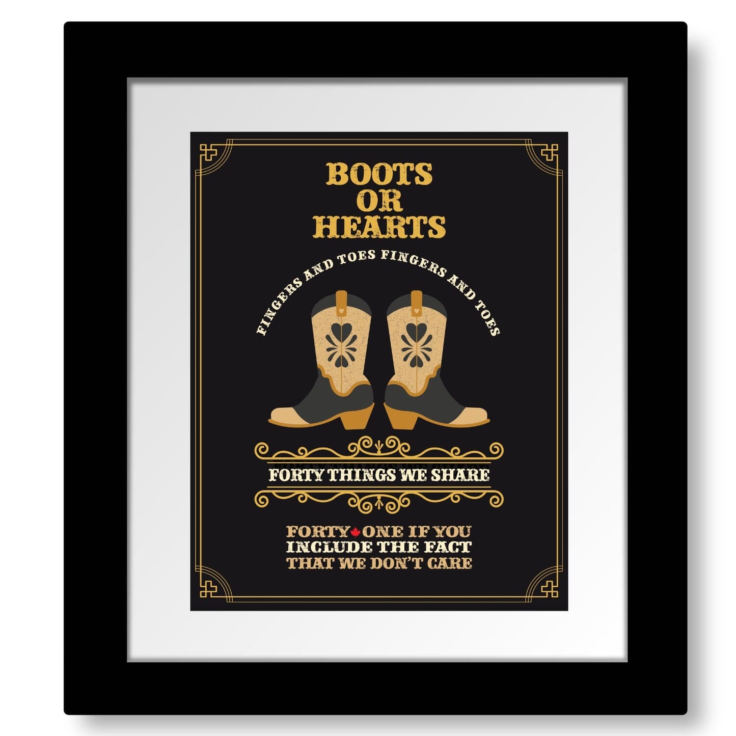 Boots or Hearts by the Tragically Hip - Music Wall Art Print Song Lyrics Art Song Lyrics Art 8x10 White Matted and Framed Print