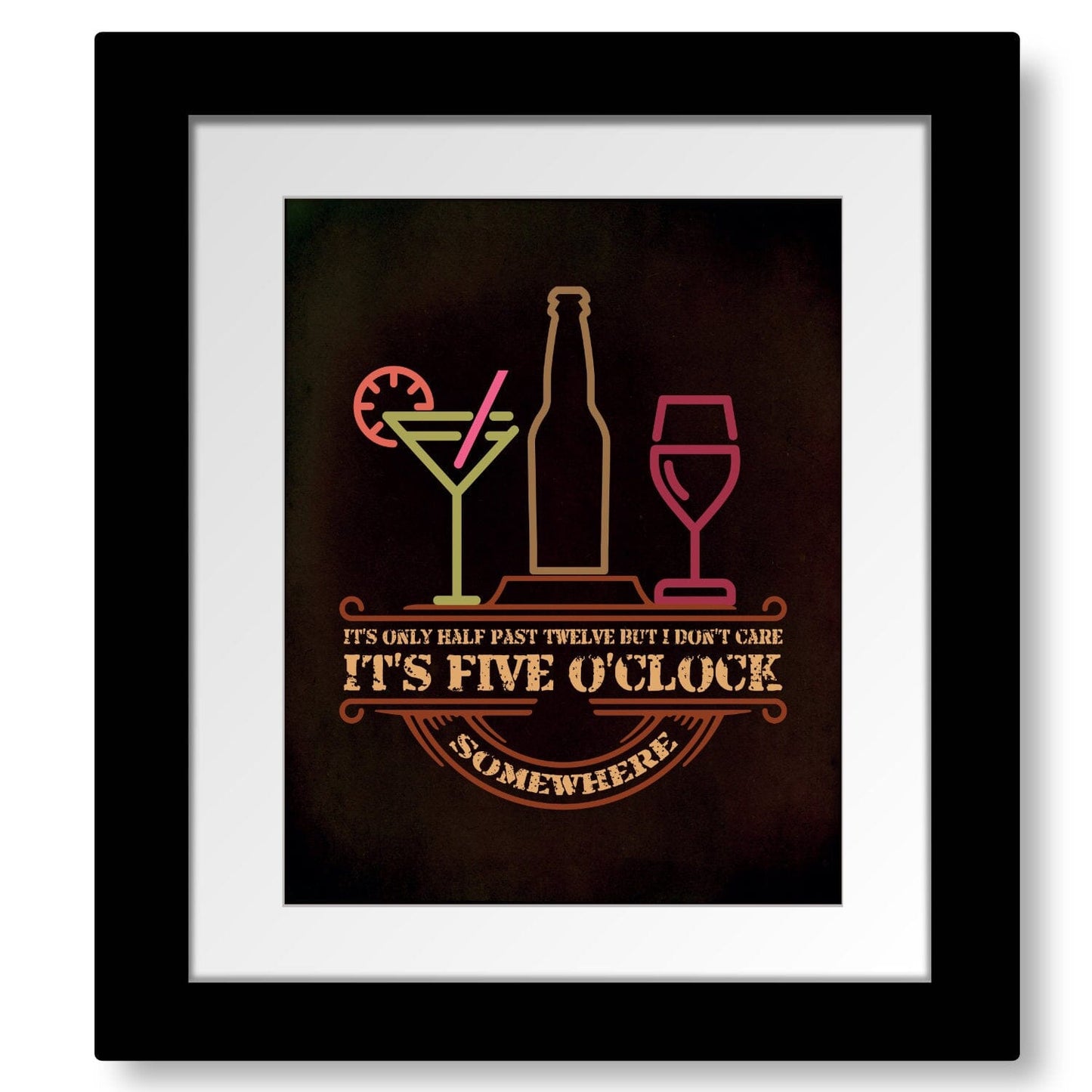 It's 5 O'Clock Somewhere - Jimmy Buffett Lyric Inspired Wall Art Song Lyrics Art Song Lyrics Art 8x10 Matted and Framed Print