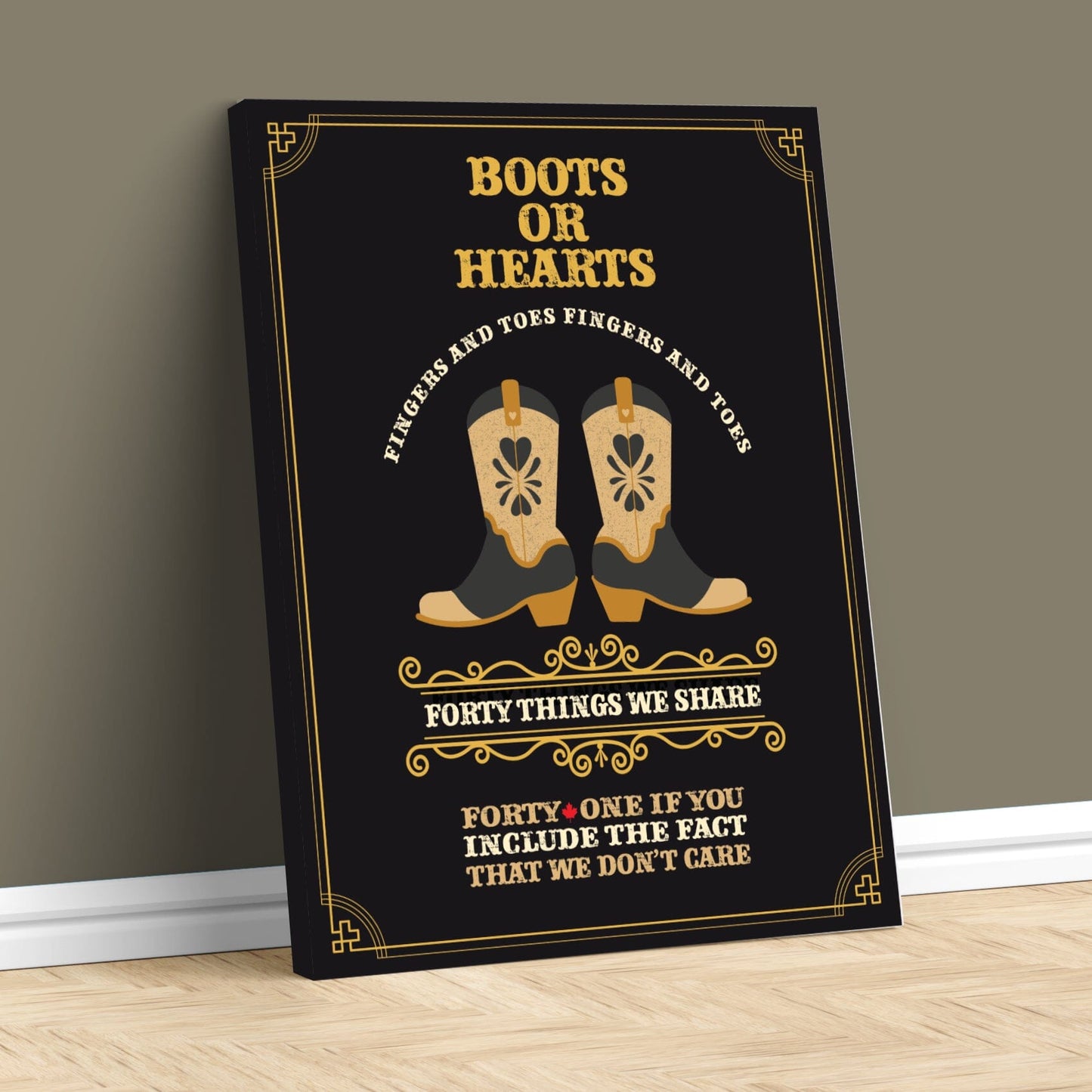 Boots or Hearts by the Tragically Hip - Music Wall Art Print Song Lyrics Art Song Lyrics Art 11x14 Canvas Wrap