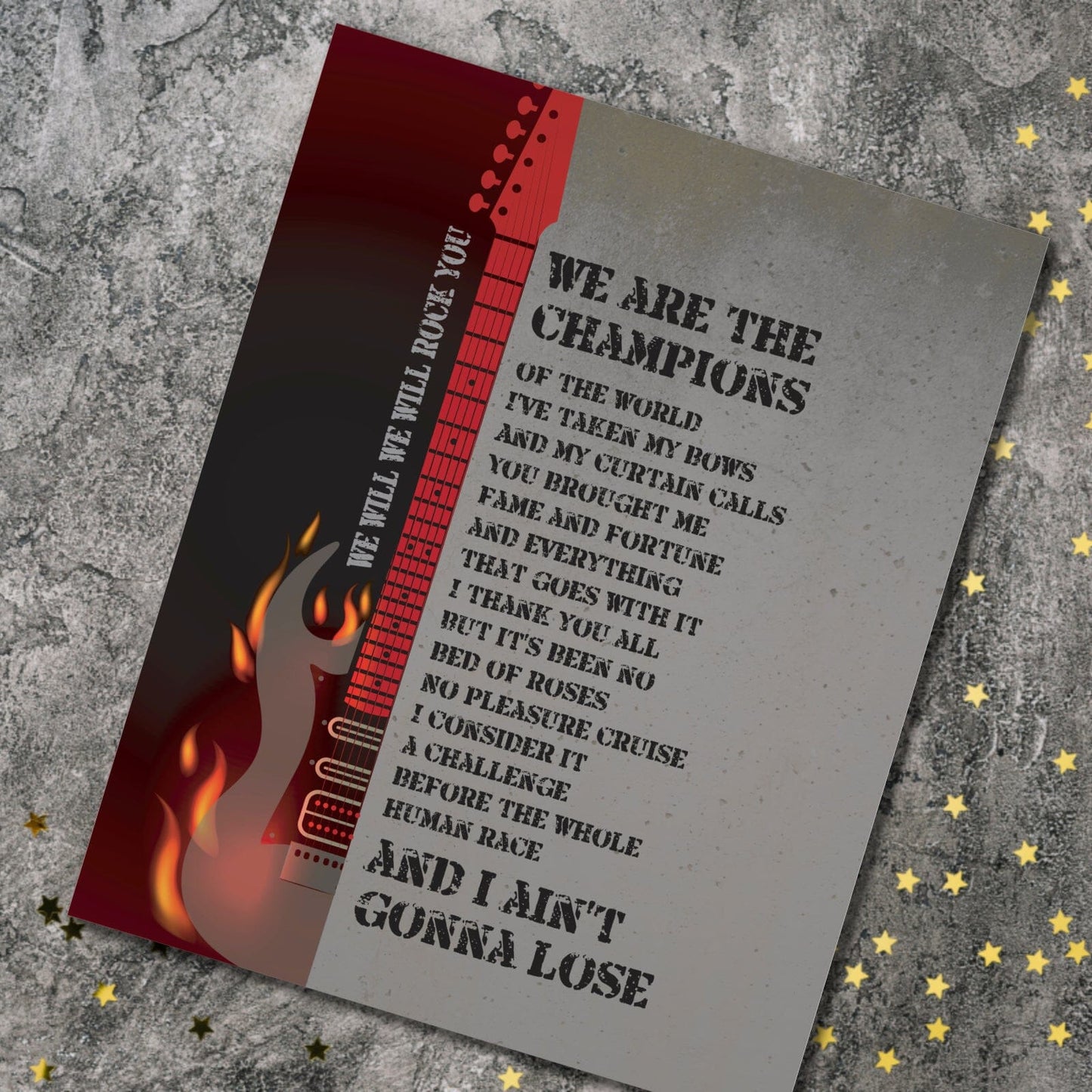 We Will Rock You, We are the Champions by Queen - Lyric Art Song Lyrics Art Song Lyrics Art 8x10 Unframed Print