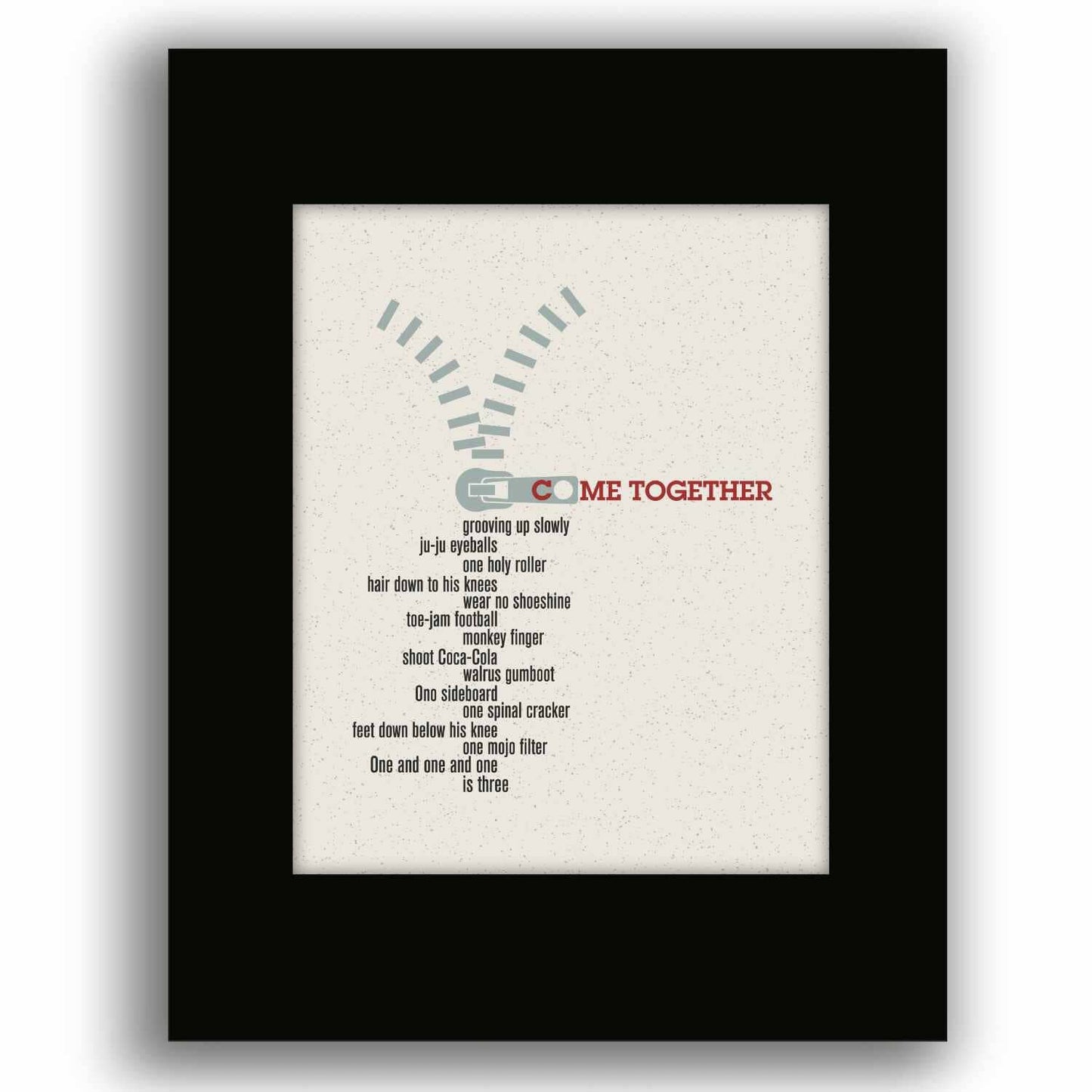 Come Together by the Beatles - Song Lyric Art Wall Print Song Lyrics Art Song Lyrics Art 8x10 Black Matted Print