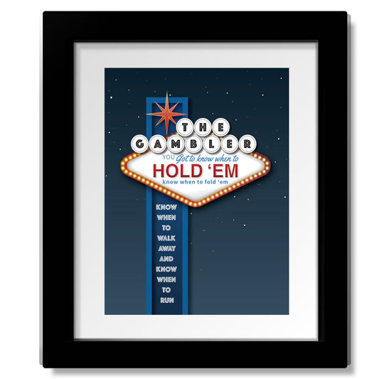 The Gambler by Kenny Rogers - Pop Country Music Poster Song Lyrics Art Song Lyrics Art 8x10 Matted and Framed Print