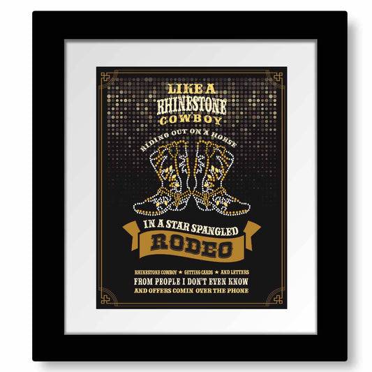 Rhinestone Cowboy by Glen Campbell - Country Music Art Song Lyrics Art Song Lyrics Art 8x10 Matted and Framed Print 