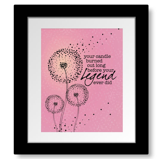 Candle in the Wind by Elton John - Lyric Music Wall Art Song Lyrics Art Song Lyrics Art 8x10 Framed / White Matted Print