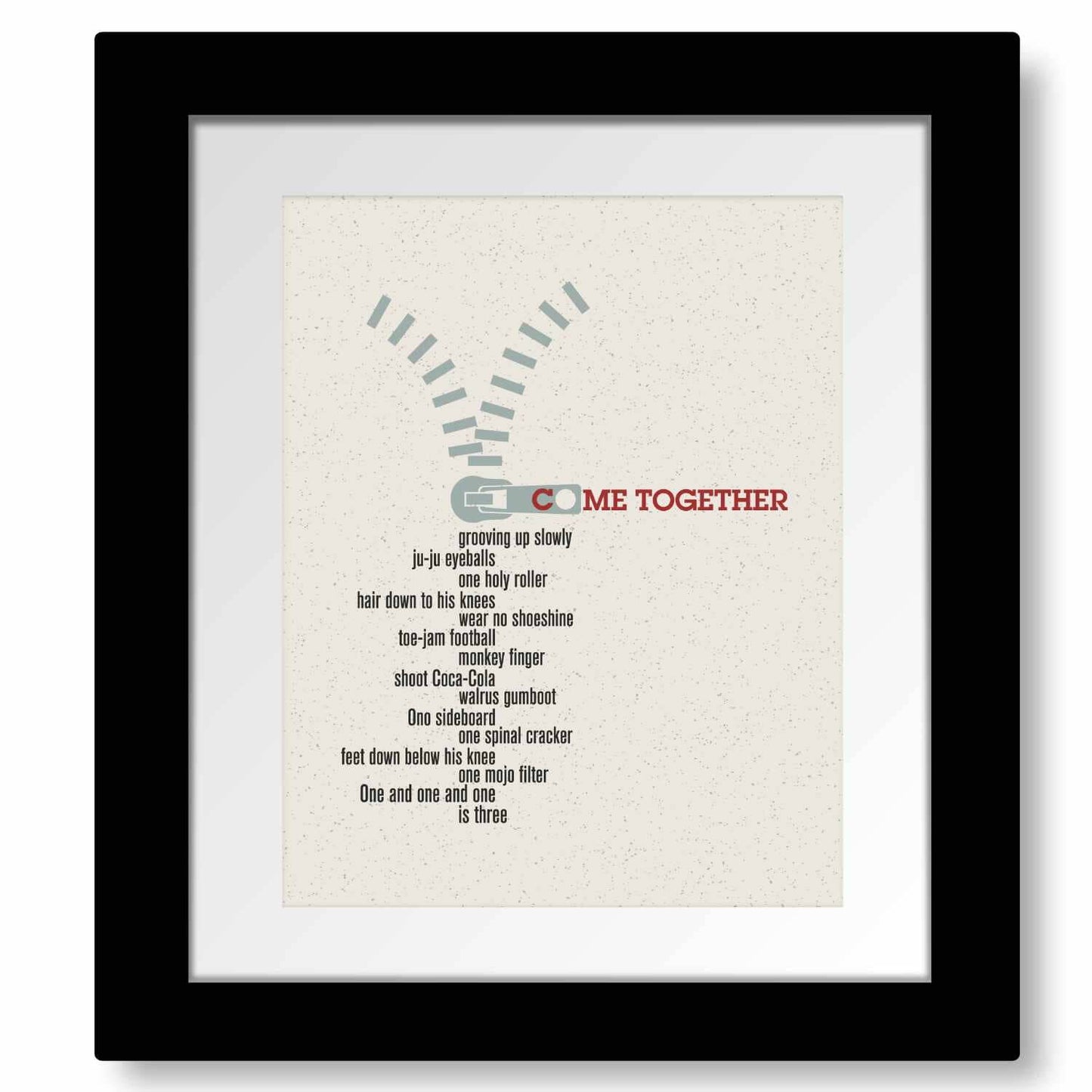 Come Together by the Beatles - Song Lyric Art Wall Print Song Lyrics Art Song Lyrics Art 8x10 White Matted and Framed Print