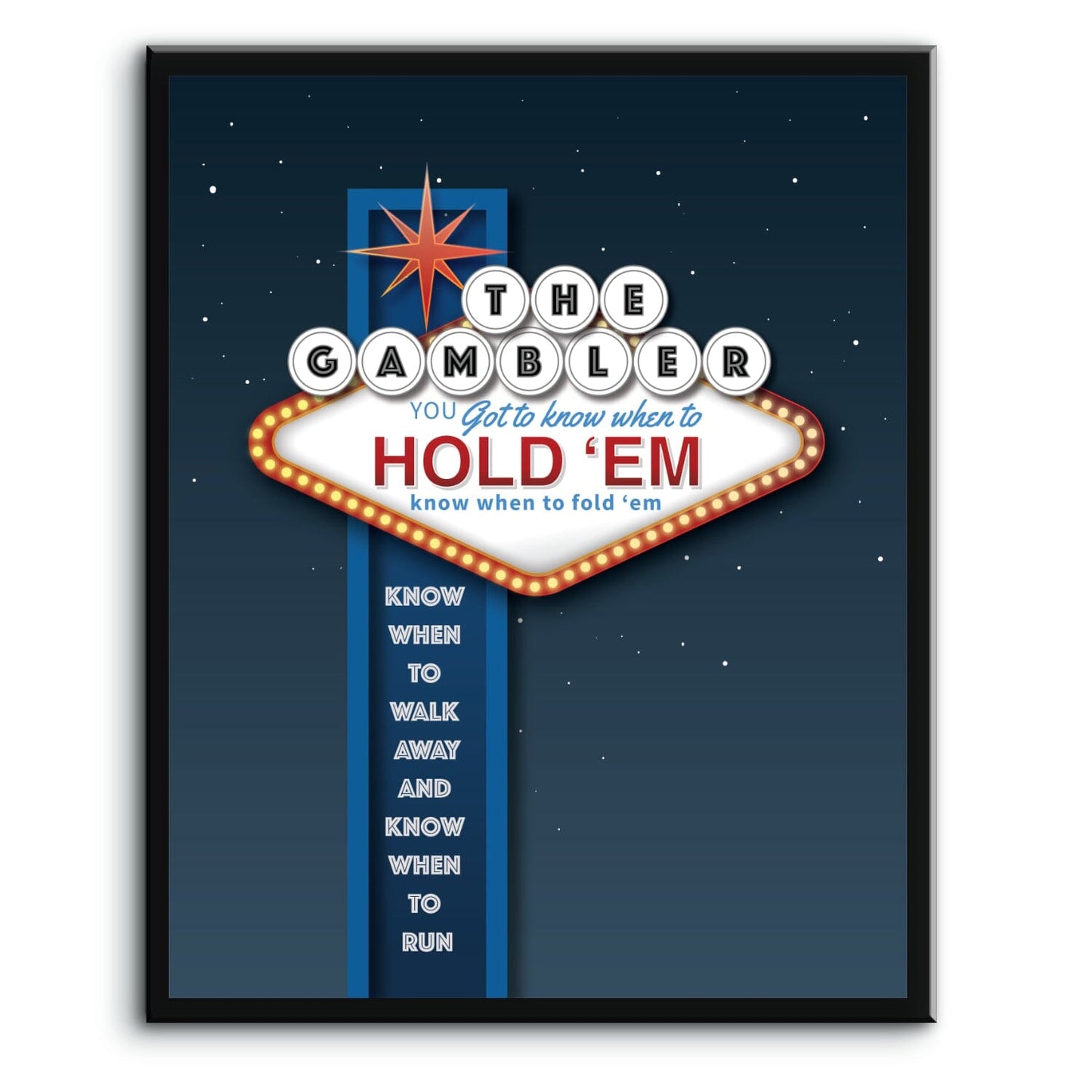 The Gambler by Kenny Rogers - Pop Country Music Poster Song Lyrics Art Song Lyrics Art 11x14 Plaque Mount