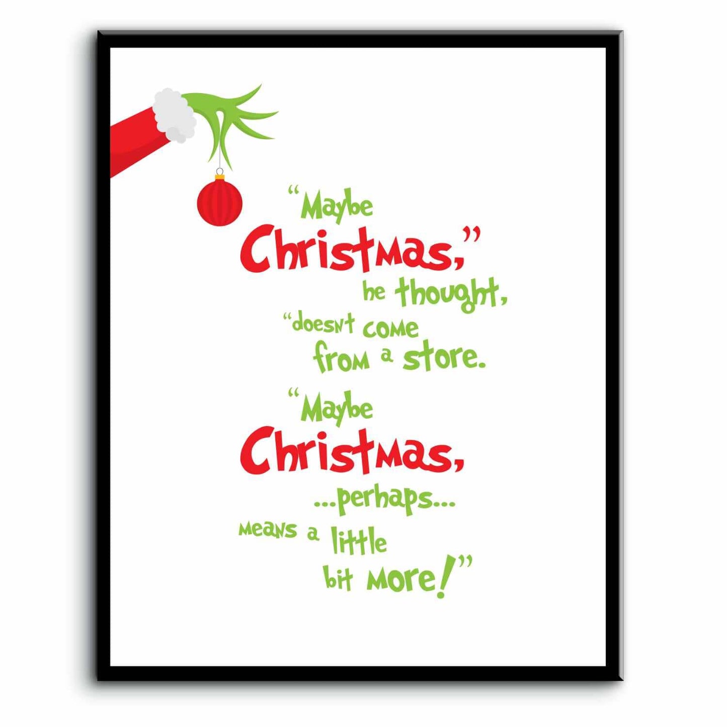 The Christmas Grinch - Dr. Suess Quote Print - White Version Song Lyrics Art Song Lyrics Art 8x10 Plaque Mount