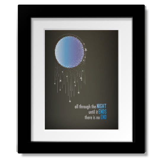 All Through the Night by Cyndi Lauper - Song Lyric Art Print Song Lyrics Art Song Lyrics Art 8x10 White Matted and Framed Print