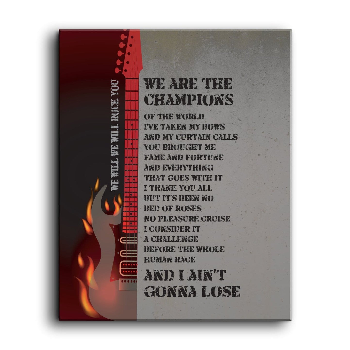 We Will Rock You, We are the Champions by Queen - Lyric Art Song Lyrics Art Song Lyrics Art 11x14 Canvas Wrap