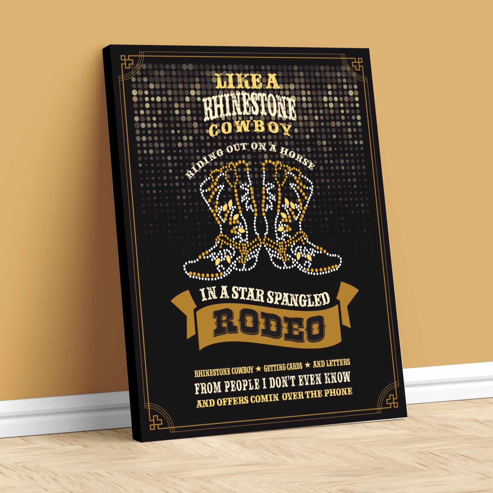 Rhinestone Cowboy by Glen Campbell - Country Music Art Song Lyrics Art Song Lyrics Art 11x14 Canvas Wrap
