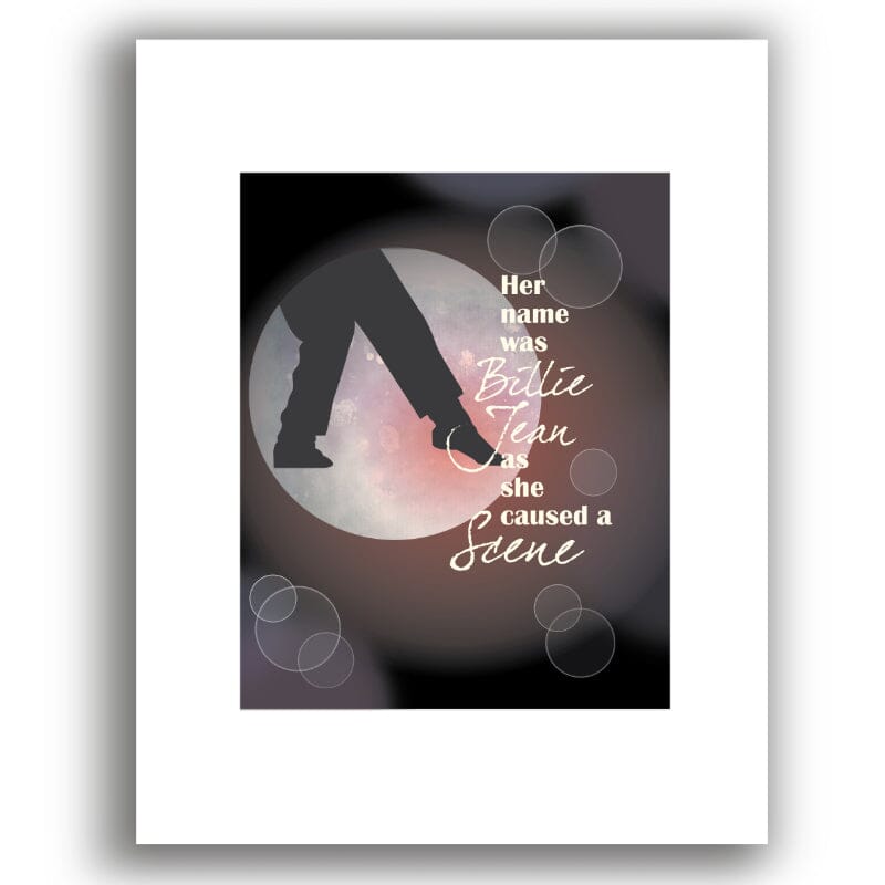 Billie Jean by Michael Jackson - 80s Song Lyric Artwork Print Song Lyrics Art Song Lyrics Art 8x10 Unframed White Matted Print