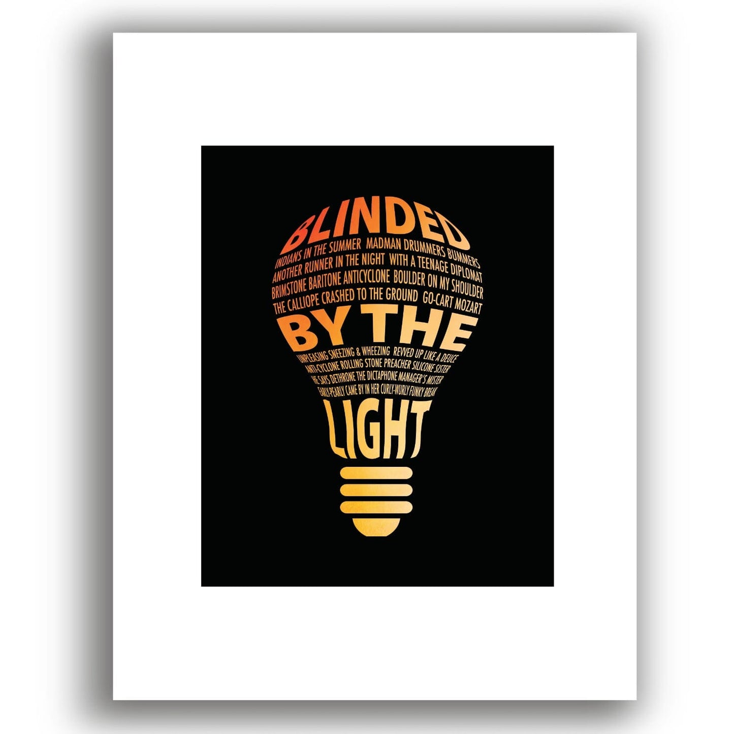 Blinded by the Light by Manfred Mann - 70s Rock Music Print Song Lyrics Art Song Lyrics Art 8x10 Unframed White Matted Print