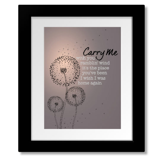Carry Me by the Stampeders - 70s Song Lyric Wall Art Song Lyrics Art Song Lyrics Art 8x10 Framed and Matted Print