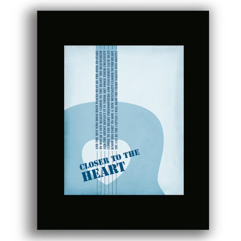 Closer to the Heart by Rush - Classic Rock Music Poster Art Song Lyrics Art Song Lyrics Art 8x10 Black Matted Unframed Print