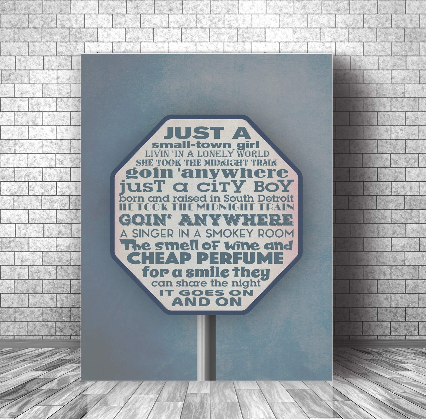 Don't Stop Believin' by Journey - Love Song Ballad Lyric Art Song Lyrics Art Song Lyrics Art 11x14 Canvas Wrap