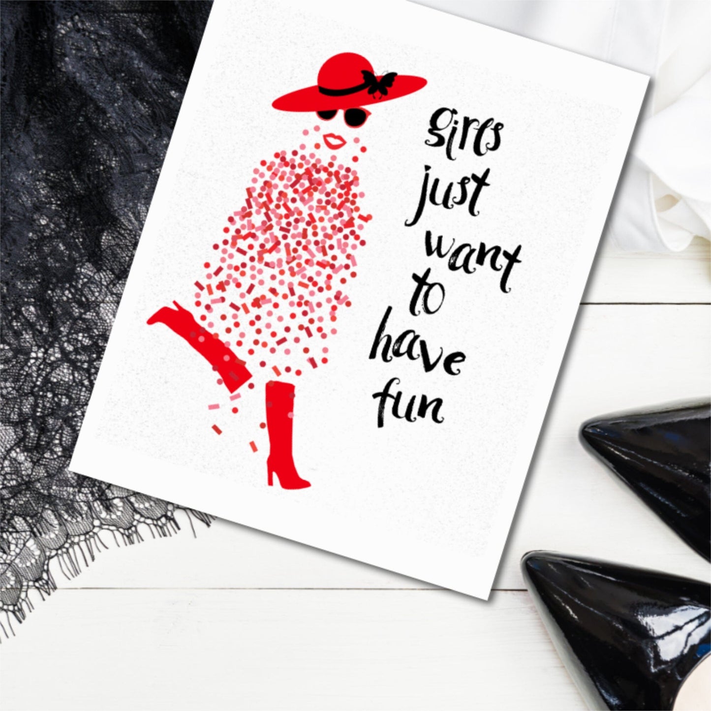 Girls Just Want to Have Fun by Cyndi Lauper - Lyric Inspired Art Song Lyrics Art Song Lyrics Art 8x10 Print
