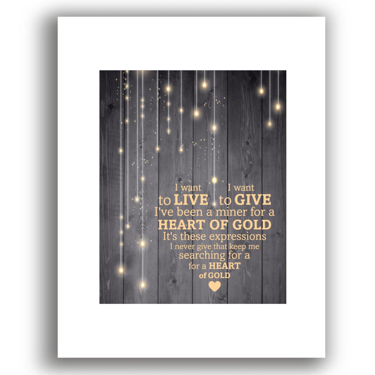 Heart of Gold by Neil Young - Lyric Song Art Wall Print Song Lyrics Art Song Lyrics Art 11x14 White Matted Print