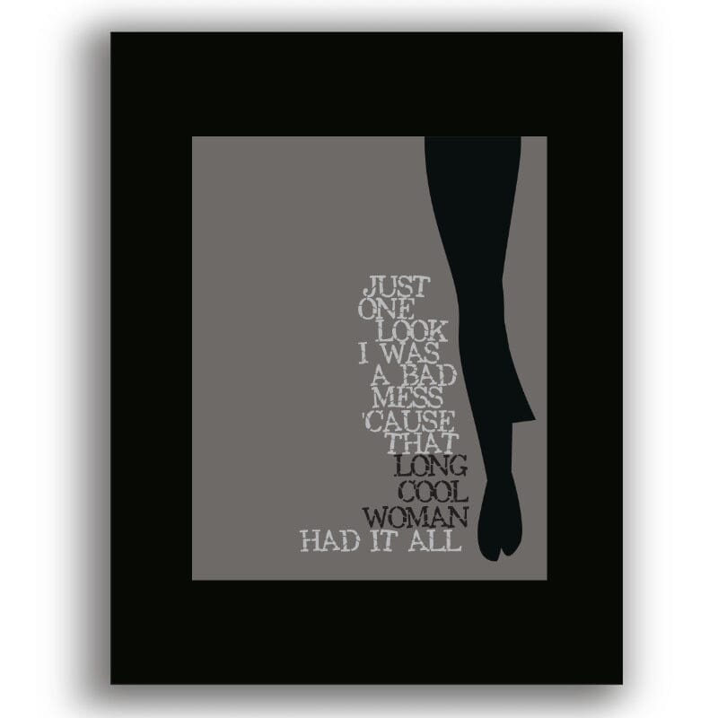 Long Cool Woman by the Hollies - Lyrically Inspired 70s Art Song Lyrics Art Song Lyrics Art 8x10 Black Matted Print