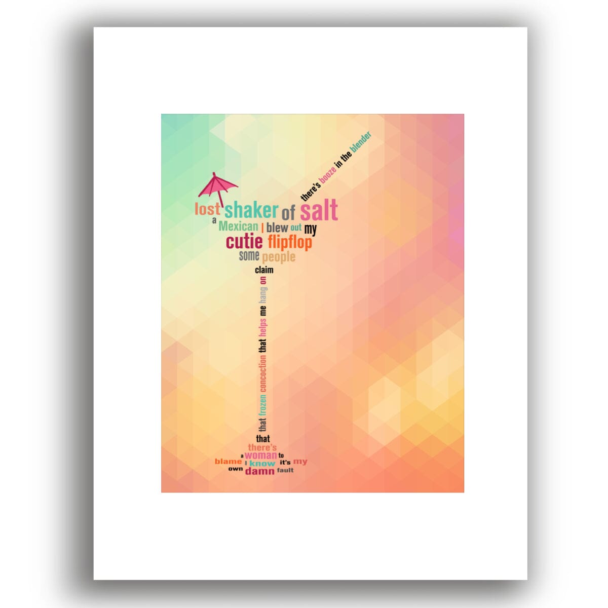 Margaritaville by Jimmy Buffett - Lyric Inspired Music Art Song Lyrics Art Song Lyrics Art 8x10 White Matted Print