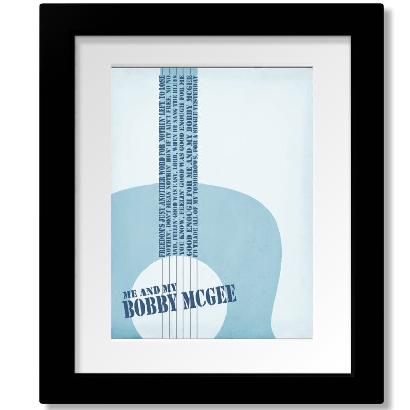 Me and Bobby McGee by Janis Joplin - Song Lyrics Poster Song Lyrics Art Song Lyrics Art 8x10 Framed and Matted Print