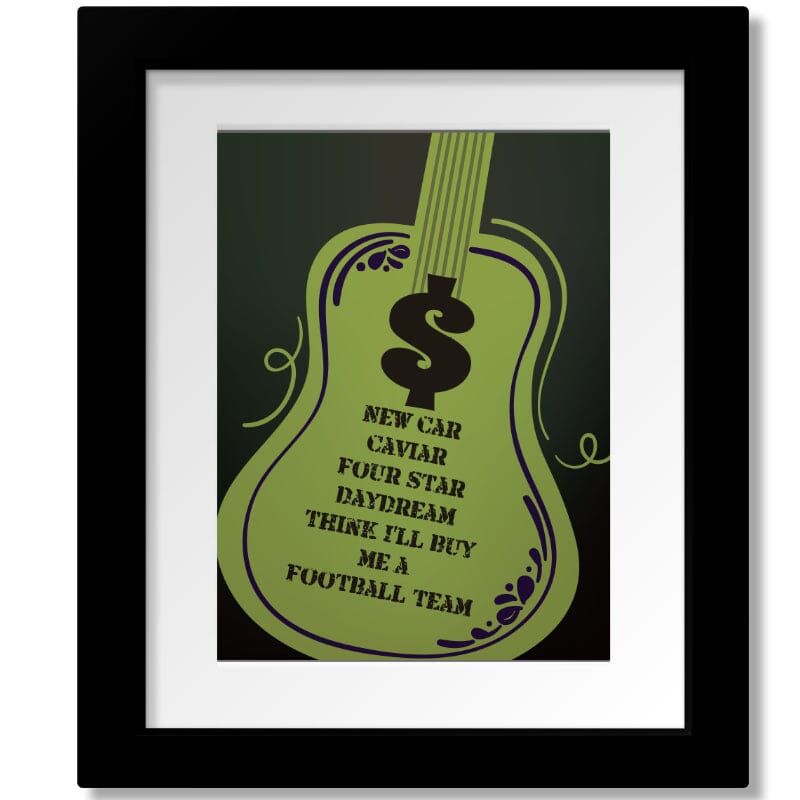 Money by Pink Floyd - Rock Music Song Lyric Art Print Song Lyrics Art Song Lyrics Art 8x10 Framed and Matted Print