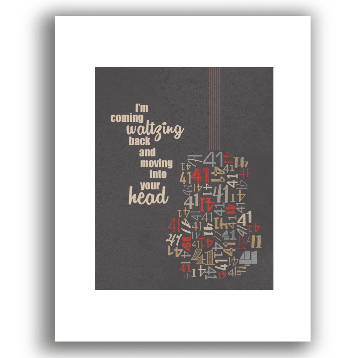 No 41 Number by Dave Matthews Band - Lyric Inspired Art Song Lyrics Art Song Lyrics Art 8x10 White Matted Print