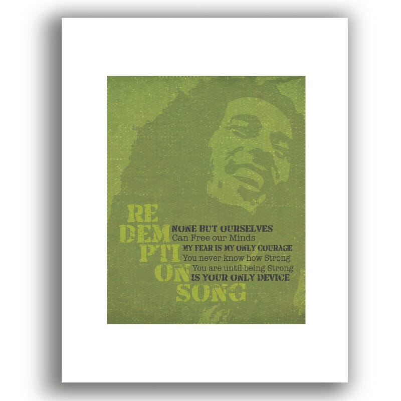 Redemption Song by Bob Marley - Lyric Reggae Inspired Art Song Lyrics Art Song Lyrics Art 8x10 White Matted Print
