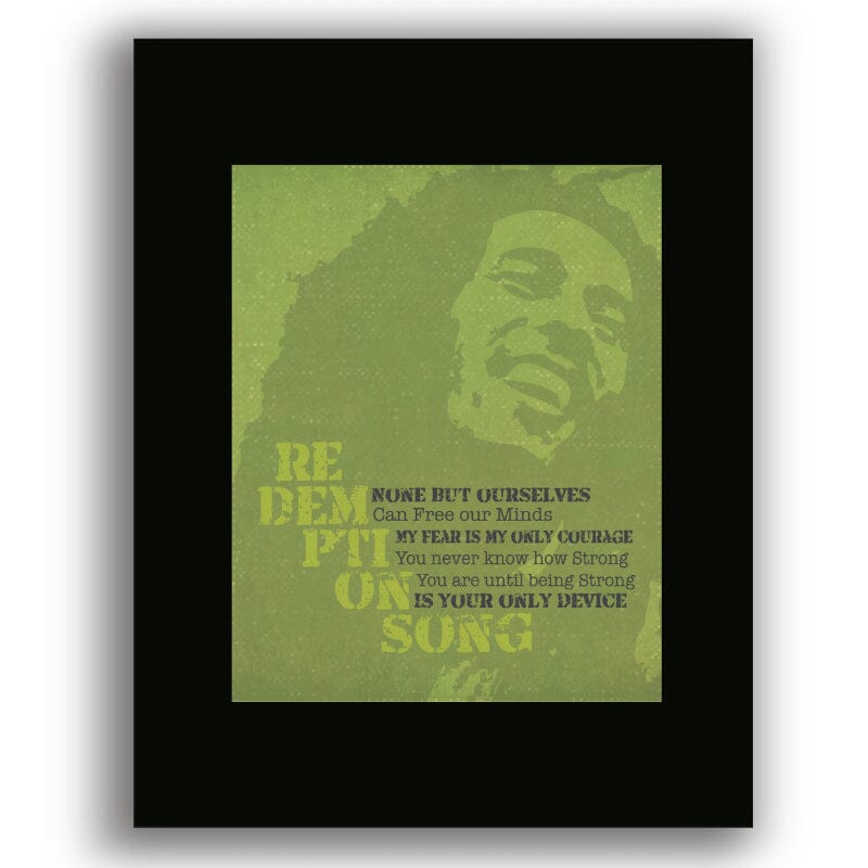 Redemption Song by Bob Marley - Lyric Reggae Inspired Art Song Lyrics Art Song Lyrics Art 8x10 Black Matted Unframed Print