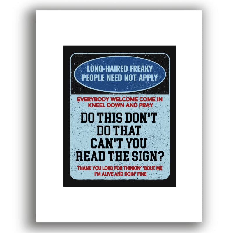 Signs by Five Man Electrical Band - 70s Rock Music Print Song Lyrics Art Song Lyrics Art 8x10 Unframed White Matted Print