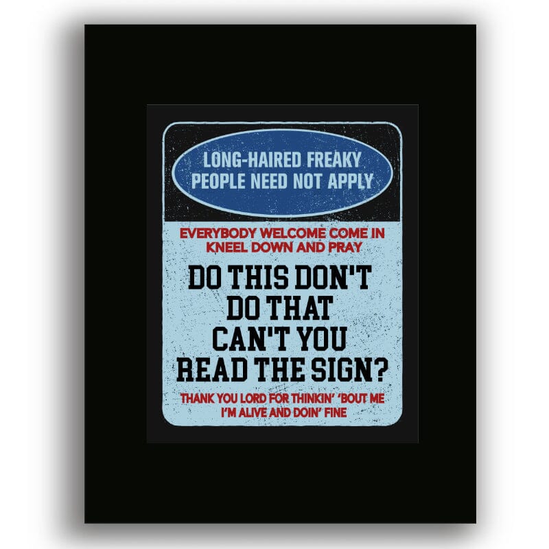 Signs by Five Man Electrical Band - 70s Rock Music Print Song Lyrics Art Song Lyrics Art 8x10 Unframed Black Matted Print