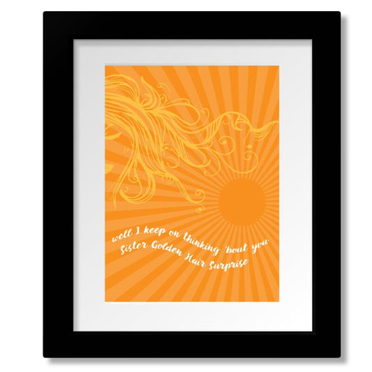 Sister Golden Hair by America Band - Lyric Wall Music Print Song Lyrics Art Song Lyrics Art 8x10 Matted and Framed Print