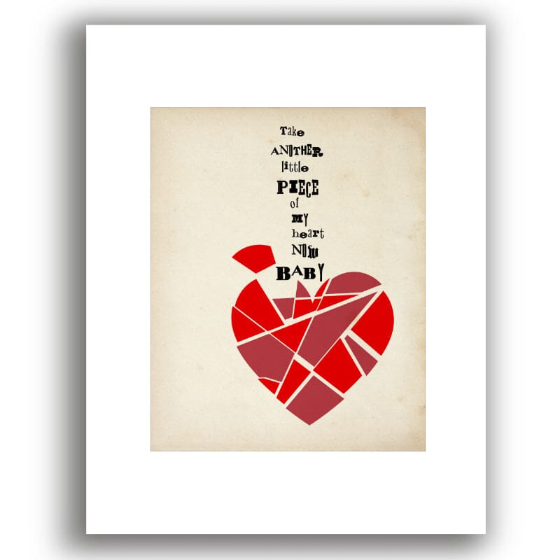 Little Piece of My Heart by Janis Joplin - Song Lyric Decor Song Lyrics Art Song Lyrics Art 8x10 White Matted Print
