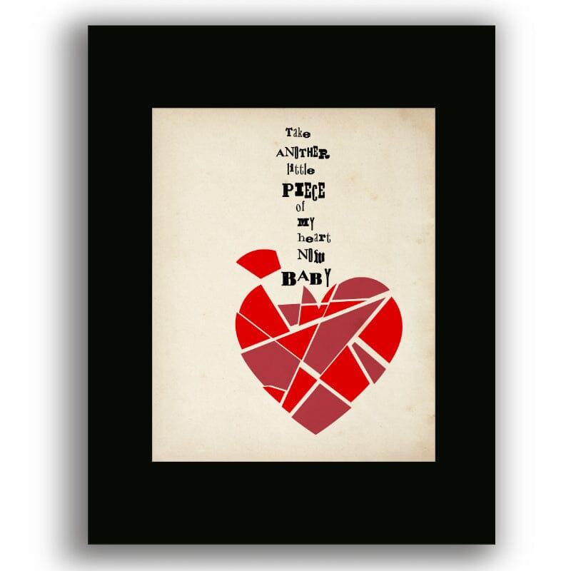 Little Piece of My Heart by Janis Joplin - Song Lyric Decor Song Lyrics Art Song Lyrics Art 8x10 Black Matted Print