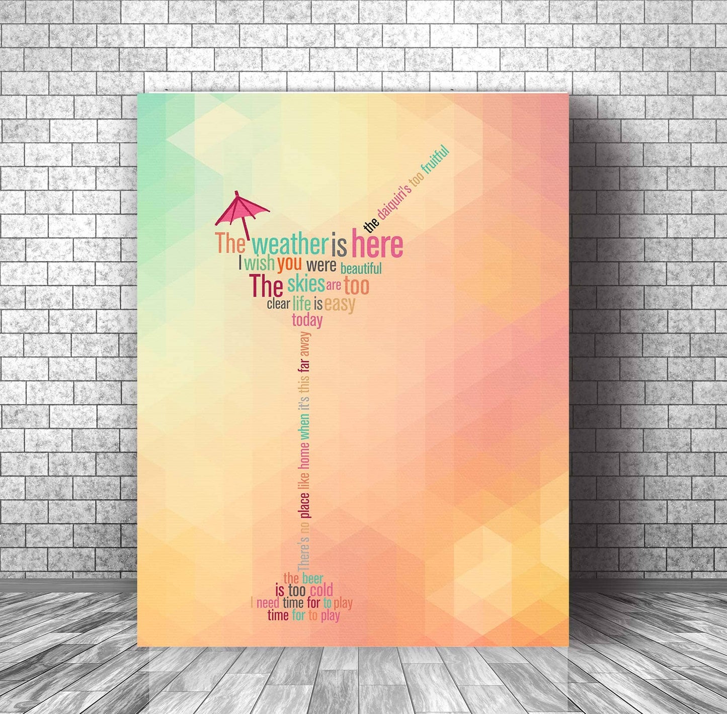 Weather is Here Wish you were Beautiful by Jimmy Buffett Art Song Lyrics Art Song Lyrics Art 11x14 Canvas Wrap