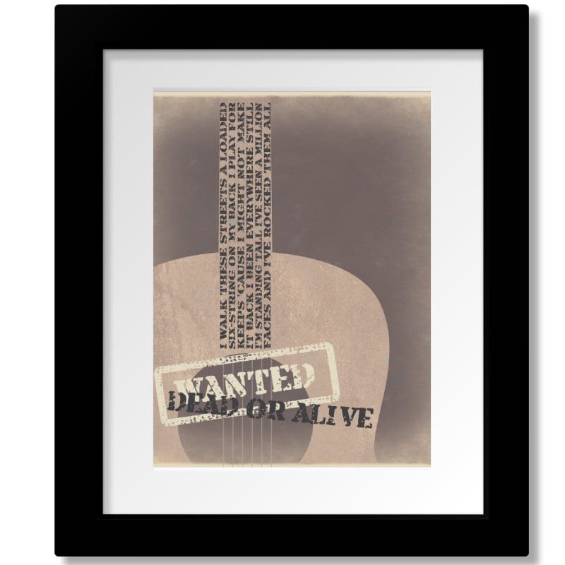 Wanted Dead or Alive Bon Jovi - Song Lyric Wall Print Decor Song Lyrics Art Song Lyrics Art 8x10 Matted and Framed Print