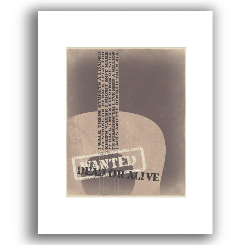 Wanted Dead or Alive Bon Jovi - Song Lyric Wall Print Decor Song Lyrics Art Song Lyrics Art 8x10 White Matted Print