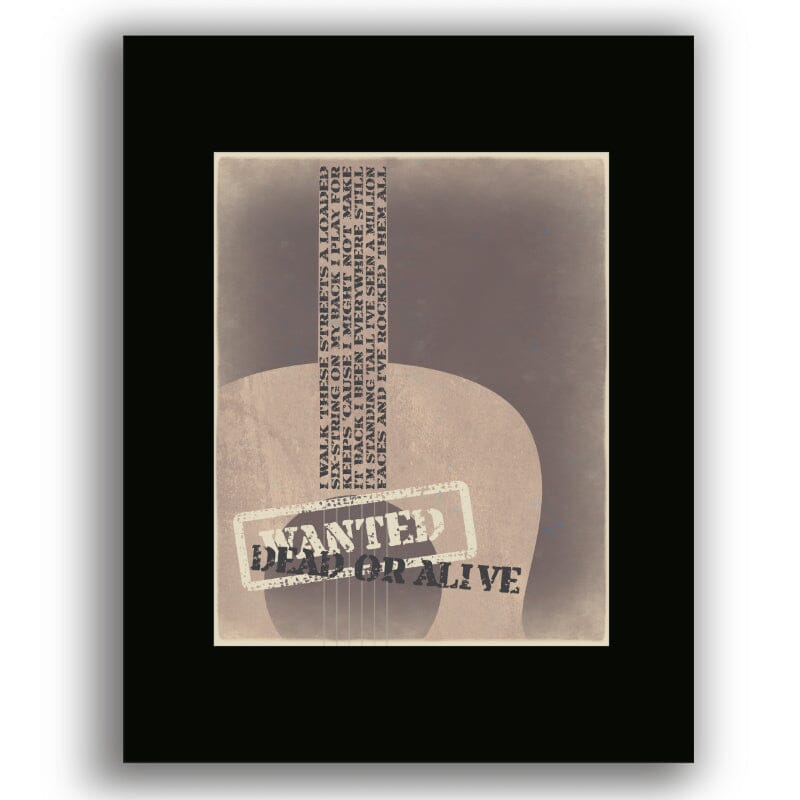 Wanted Dead or Alive Bon Jovi - Song Lyric Wall Print Decor Song Lyrics Art Song Lyrics Art 8x10 Black Matted Print