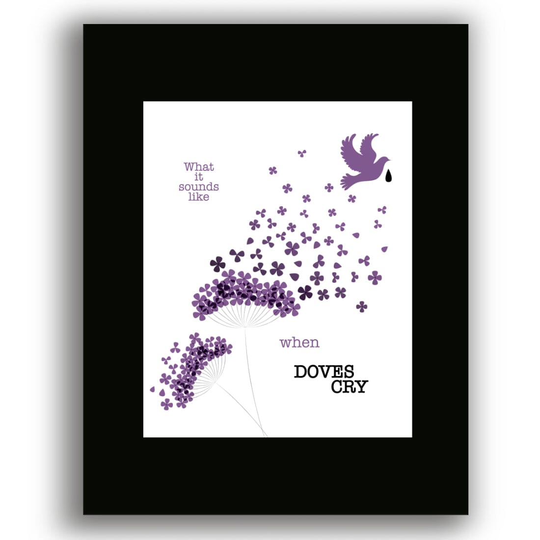 When Doves Cry by Prince - Song Lyrics Wall Art Print Poster Song Lyrics Art Song Lyrics Art 8x10 Black Matted Print