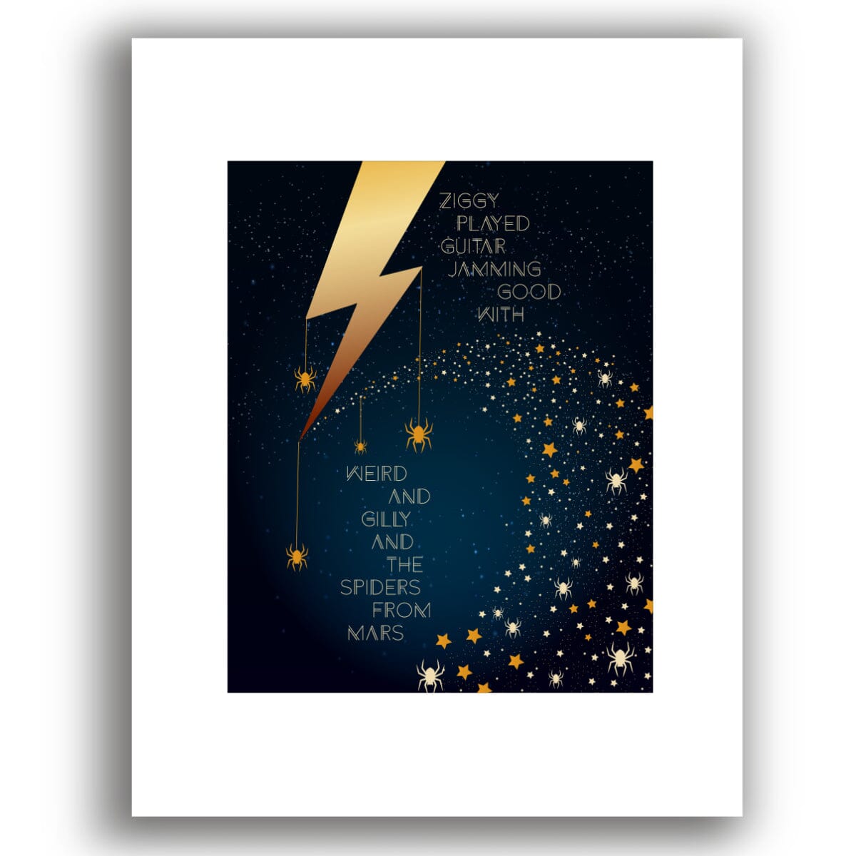 Ziggy Stardust by David Bowie - Song Lyric Visual Artwork Song Lyrics Art Song Lyrics Art 8x10 White Matted Print