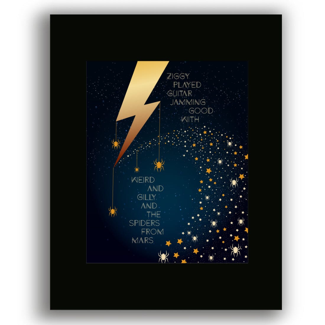 Ziggy Stardust by David Bowie - Song Lyric Visual Artwork Song Lyrics Art Song Lyrics Art 8x10 Black Matted Print