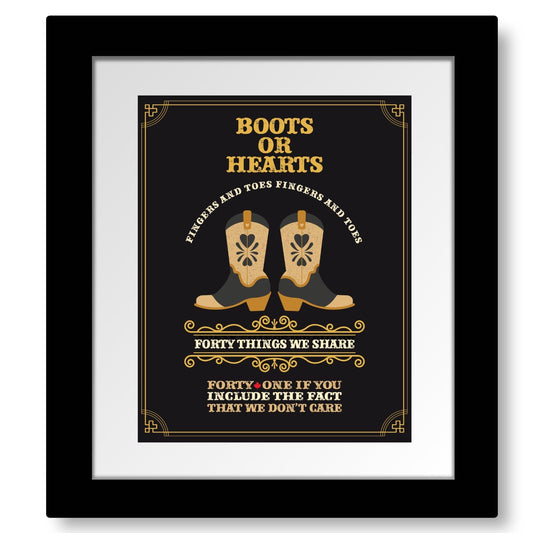 Boots or Hearts by the Tragically Hip - Music Wall Art Print Song Lyrics Art Song Lyrics Art 8x10 White Matted and Framed Print 