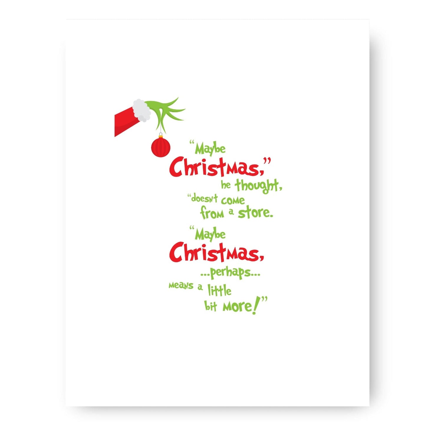 The Christmas Grinch - Dr. Suess Quote Print - White Version Song Lyrics Art Song Lyrics Art 8x10 White Matted Print 