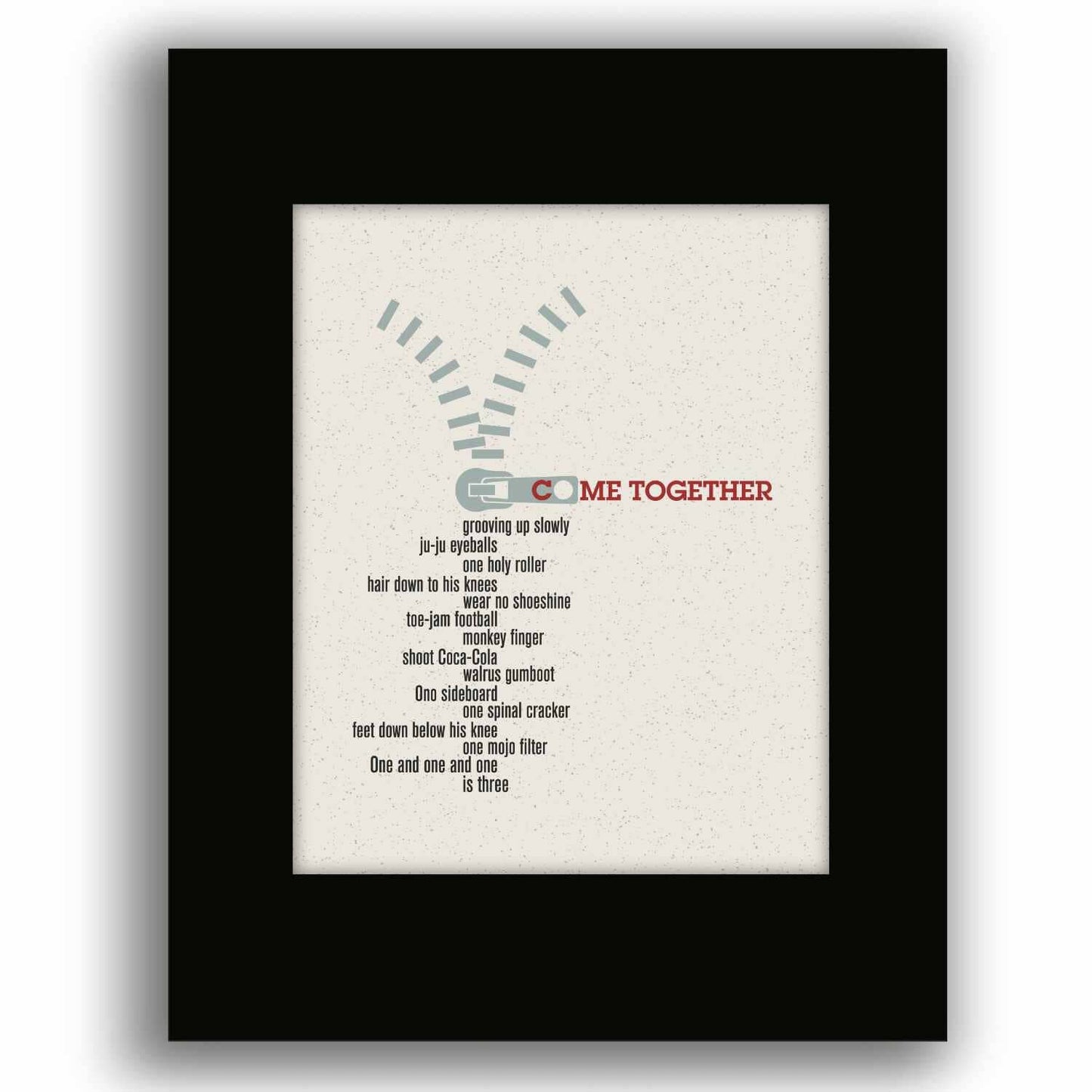 Come Together by the Beatles - Song Lyric Art Wall Print Song Lyrics Art Song Lyrics Art 8x10 Black Matted Print 