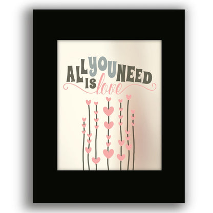All You Need is Love by the Beatles - Song Lyric Art Print Song Lyrics Art Song Lyrics Art 8x10 Black Matted Print 