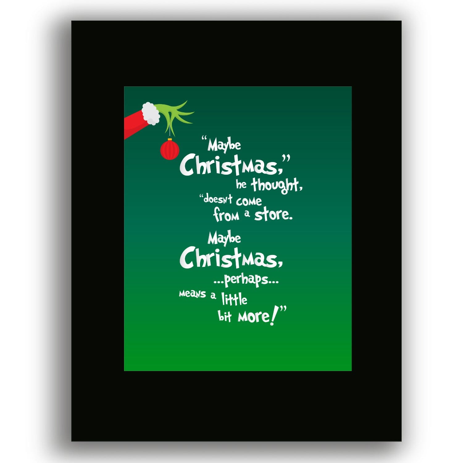 The Christmas Grinch - Dr. Suess Quote Print - Green Version Song Lyrics Art Song Lyrics Art 8x10 Black Matted Print 