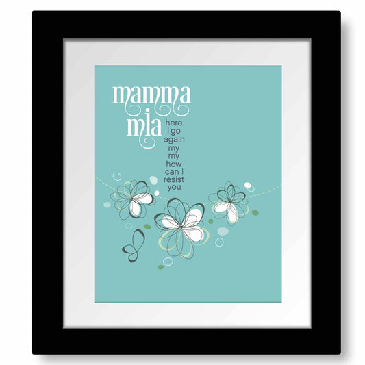 Mamma Mia by ABBA - Song Lyric Pop Music Wall Art Print Song Lyrics Art Song Lyrics Art 8x10 Matted and Framed Print 