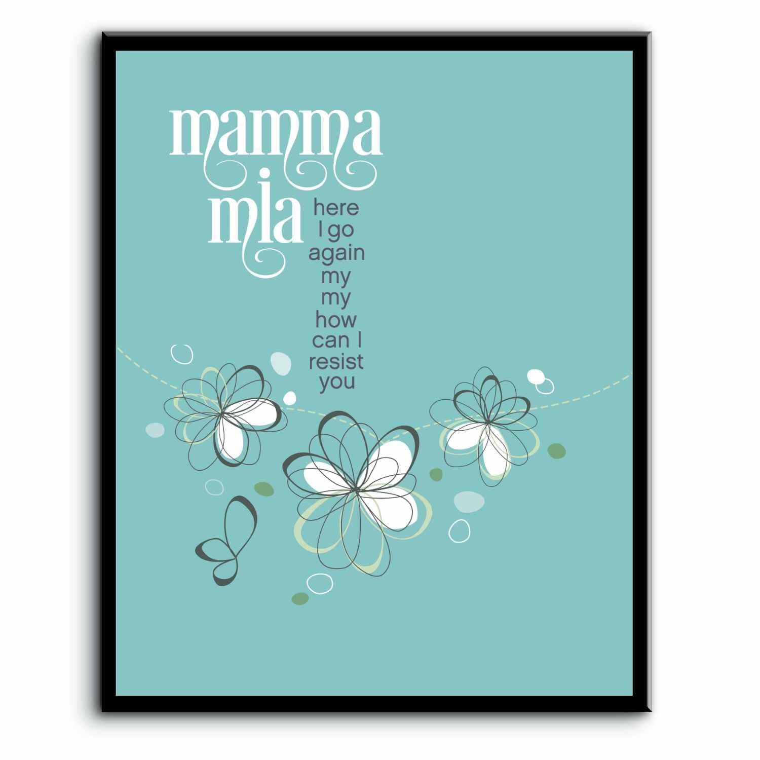 Mamma Mia by ABBA - Song Lyric Pop Music Wall Art Print Song Lyrics Art Song Lyrics Art 8x10 Plaque Mount 