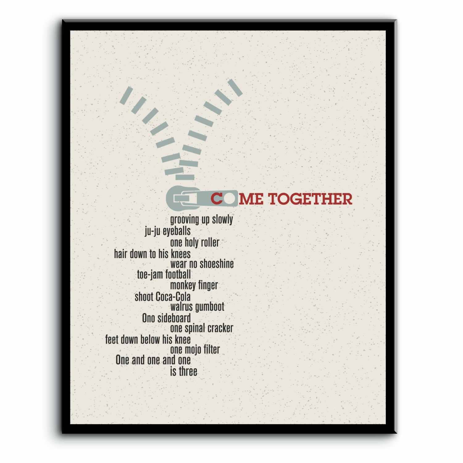 Come Together by the Beatles - Song Lyric Art Wall Print Song Lyrics Art Song Lyrics Art 8x10 Plaque Mount 