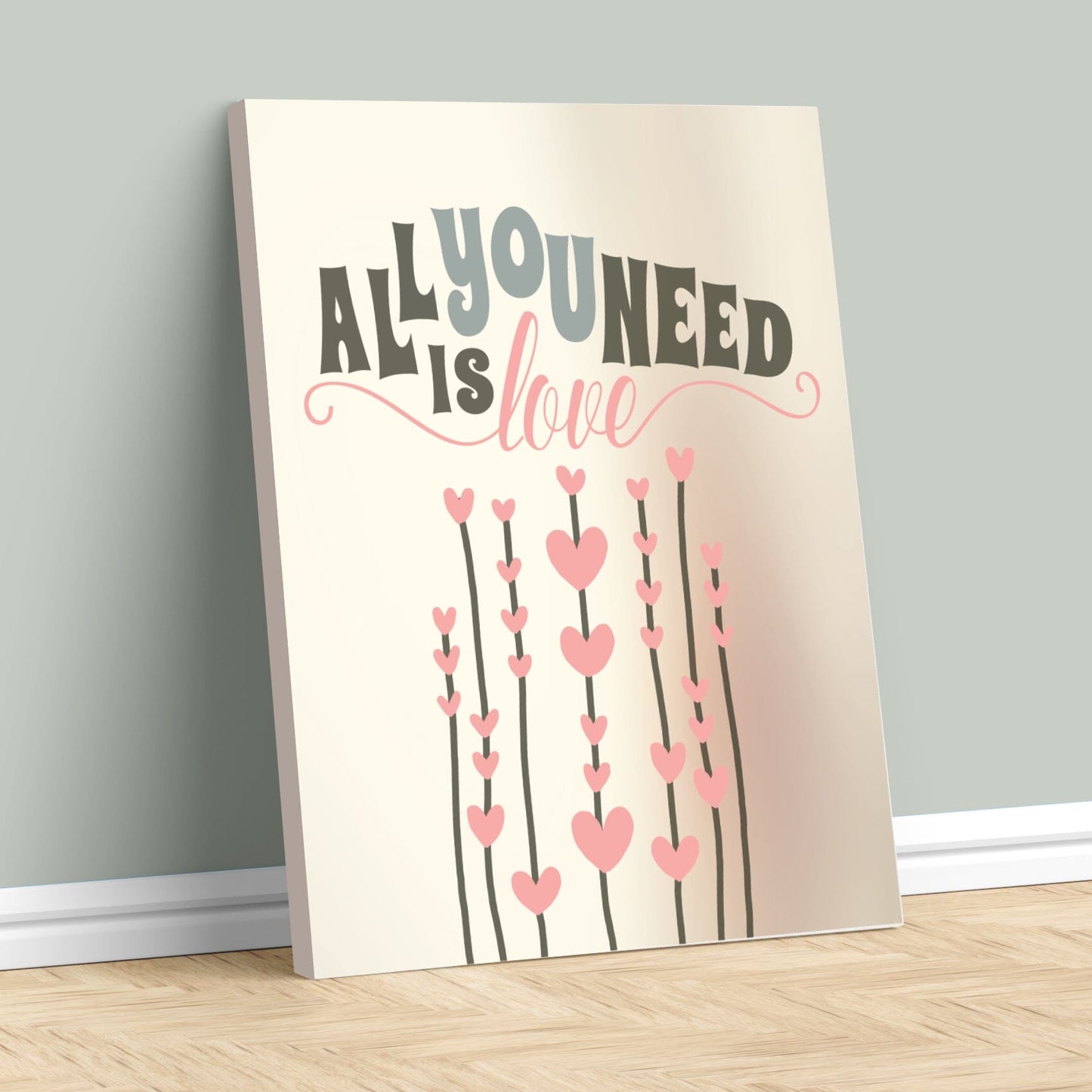 All You Need is Love by the Beatles - Song Lyric Art Print Song Lyrics Art Song Lyrics Art 11x14 Canvas Wrap 